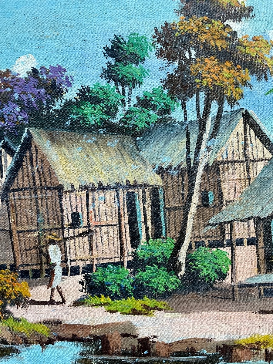 Albert Ranaivoson (xxe), Village Malgache, 1954, Huile Sur Toile - Larg. : 173 Cm. -photo-4