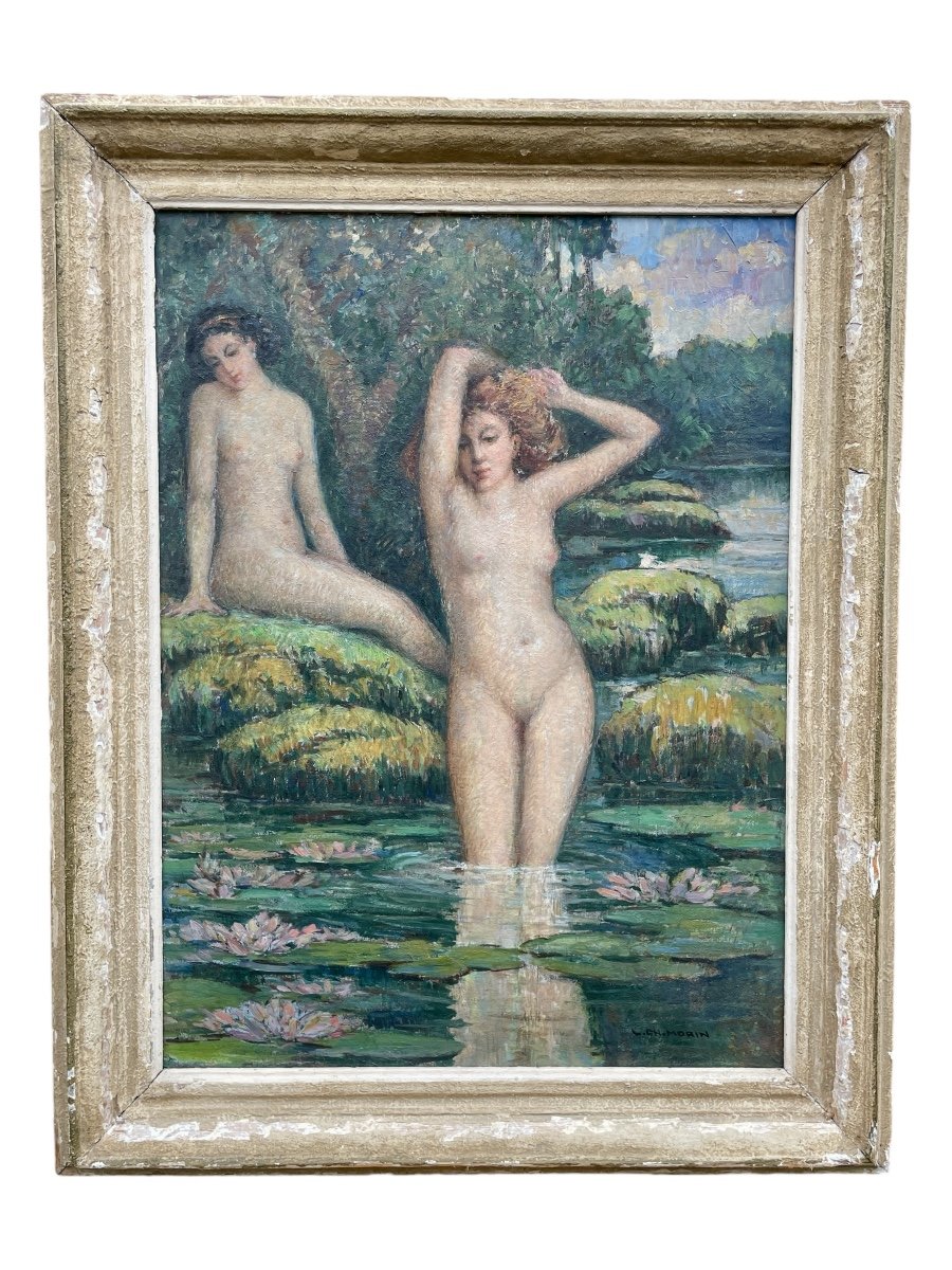 Louis Charles Morin (XXe), Baigneuses, Huile Sur Carton - Haut. : 60 Cm. -photo-6