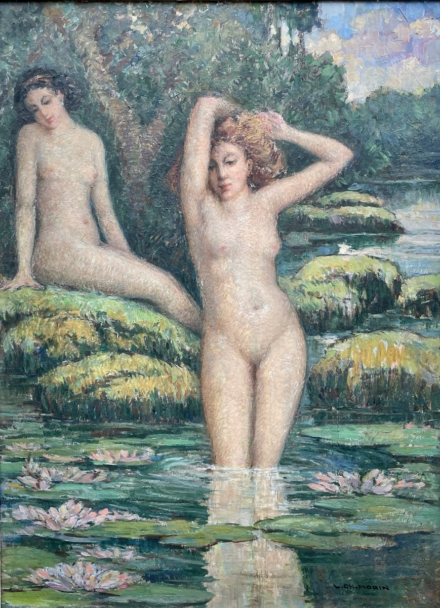 Louis Charles Morin (XXe), Baigneuses, Huile Sur Carton - Haut. : 60 Cm. 