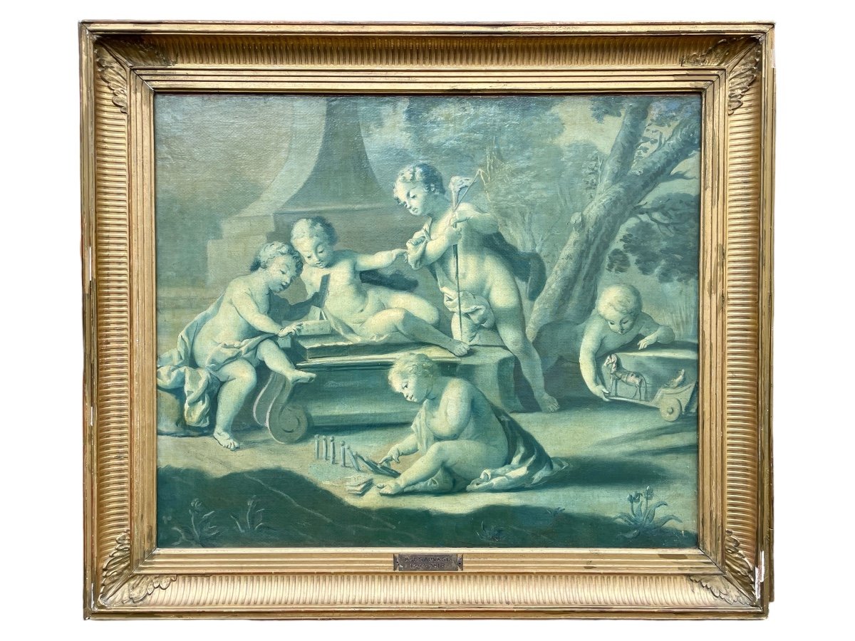 Piat-joseph Sauvage (1744-1818), Putti Playing, Oil On Canvas, - Width: 65.5 Cm. -photo-7