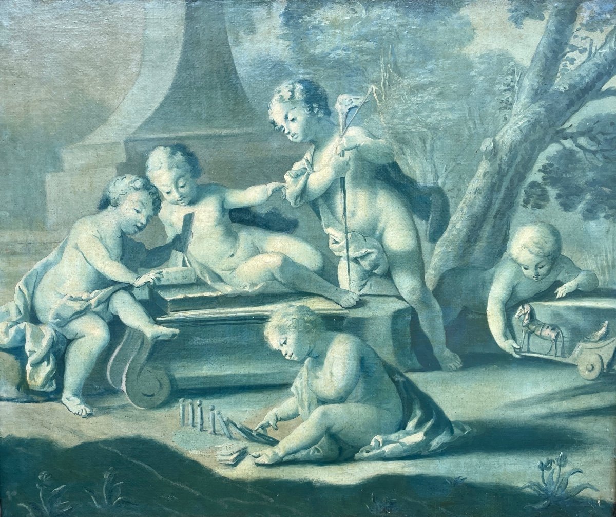 Piat-joseph Sauvage (1744-1818), Putti Playing, Oil On Canvas, - Width: 65.5 Cm. 