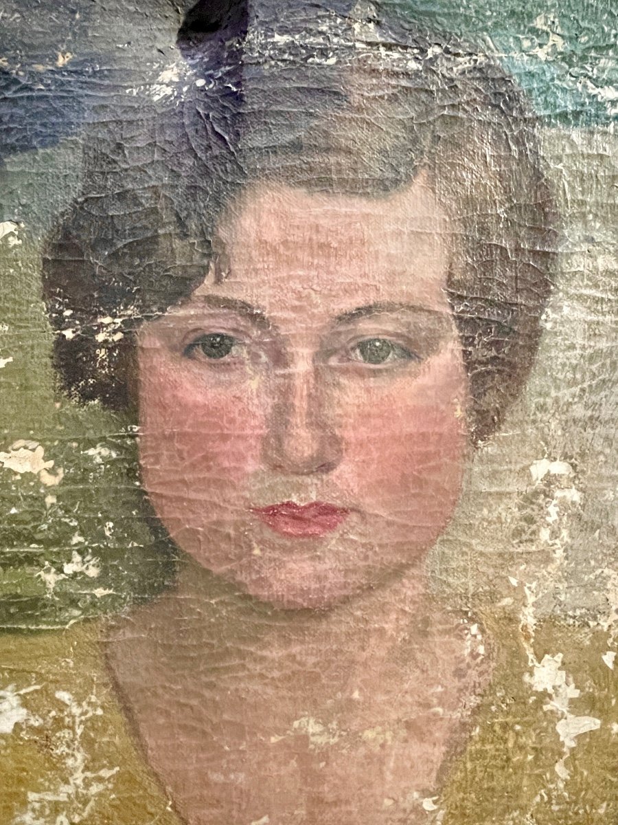 École Française Des Années 1920, Portrait De Garçonne, Huile Sur Toile - Larg. : 65 Cm. -photo-2