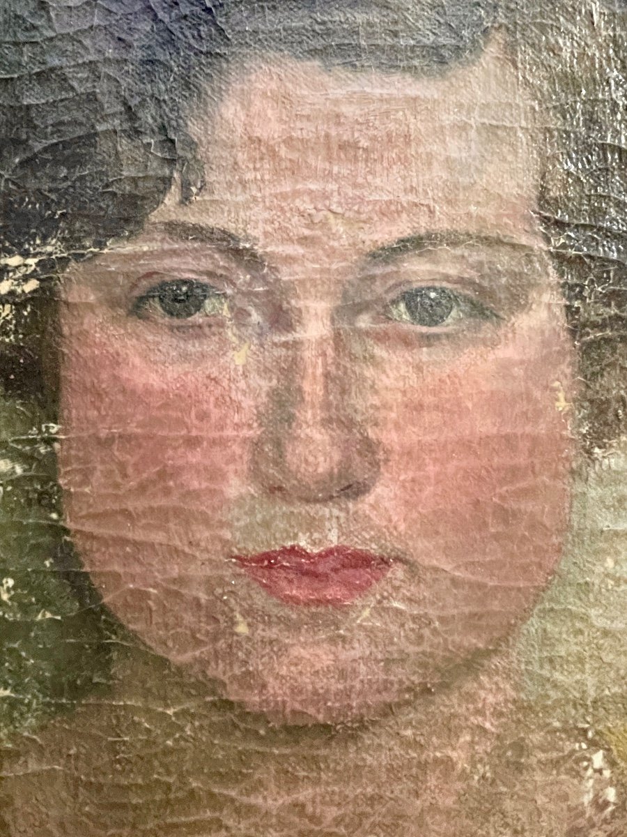 École Française Des Années 1920, Portrait De Garçonne, Huile Sur Toile - Larg. : 65 Cm. -photo-4