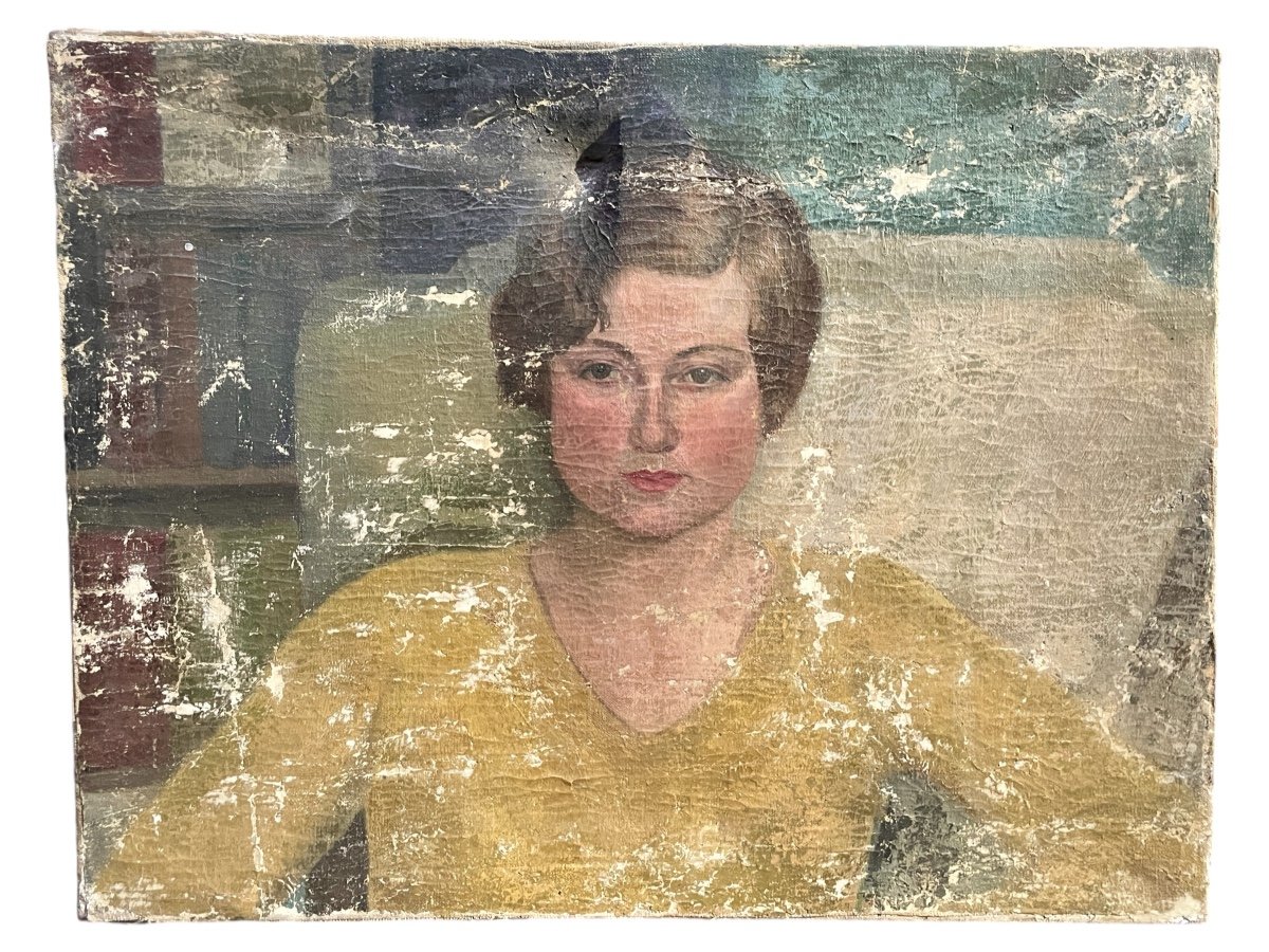 École Française Des Années 1920, Portrait De Garçonne, Huile Sur Toile - Larg. : 65 Cm. -photo-6