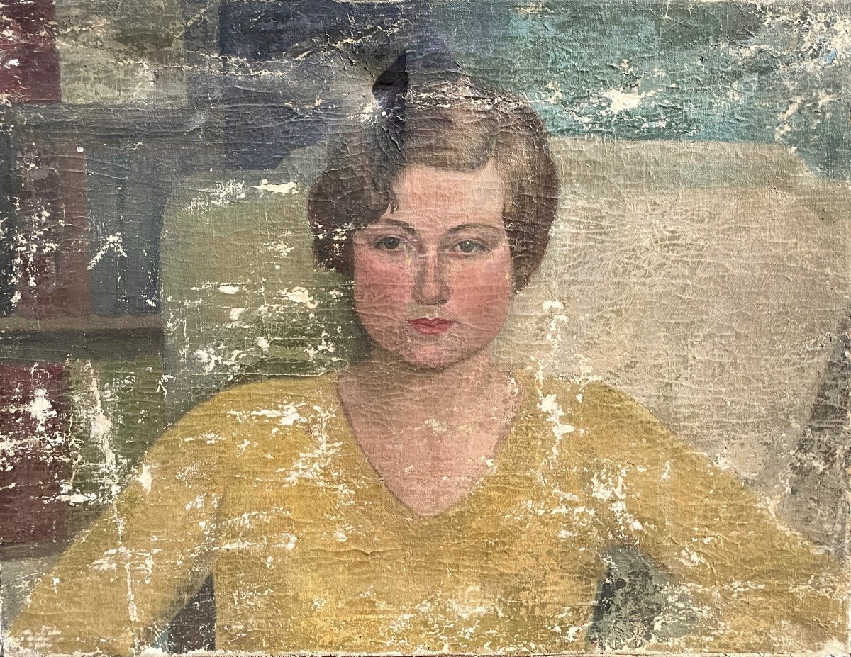 École Française Des Années 1920, Portrait De Garçonne, Huile Sur Toile - Larg. : 65 Cm. 