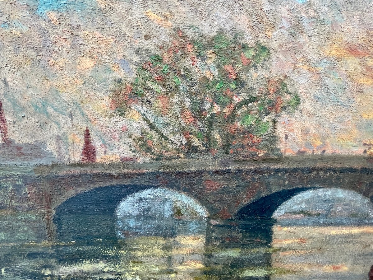 André Bournisien (20th Century), Quays Of The Seine In Rouen, Oil On Canvas - Width: 80 Cm. -photo-4