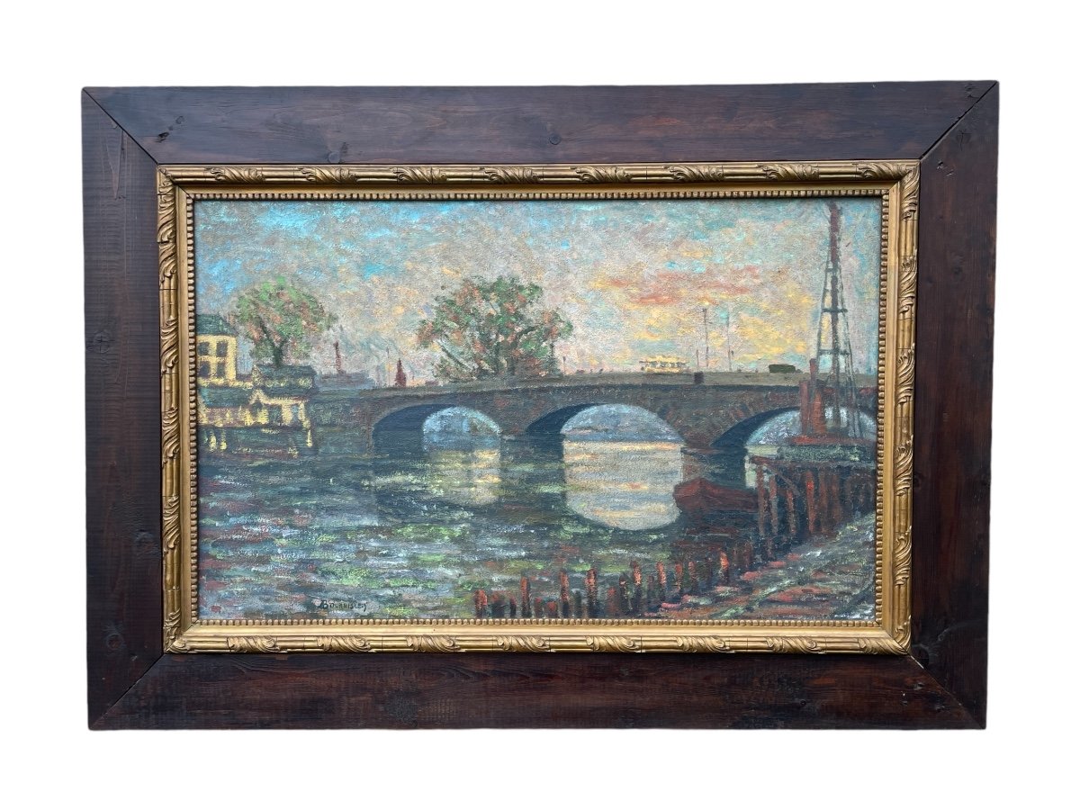 André Bournisien (20th Century), Quays Of The Seine In Rouen, Oil On Canvas - Width: 80 Cm. -photo-4