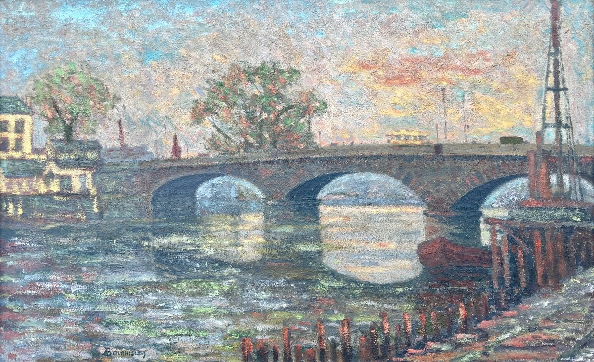 André Bournisien (20th Century), Quays Of The Seine In Rouen, Oil On Canvas - Width: 80 Cm. 