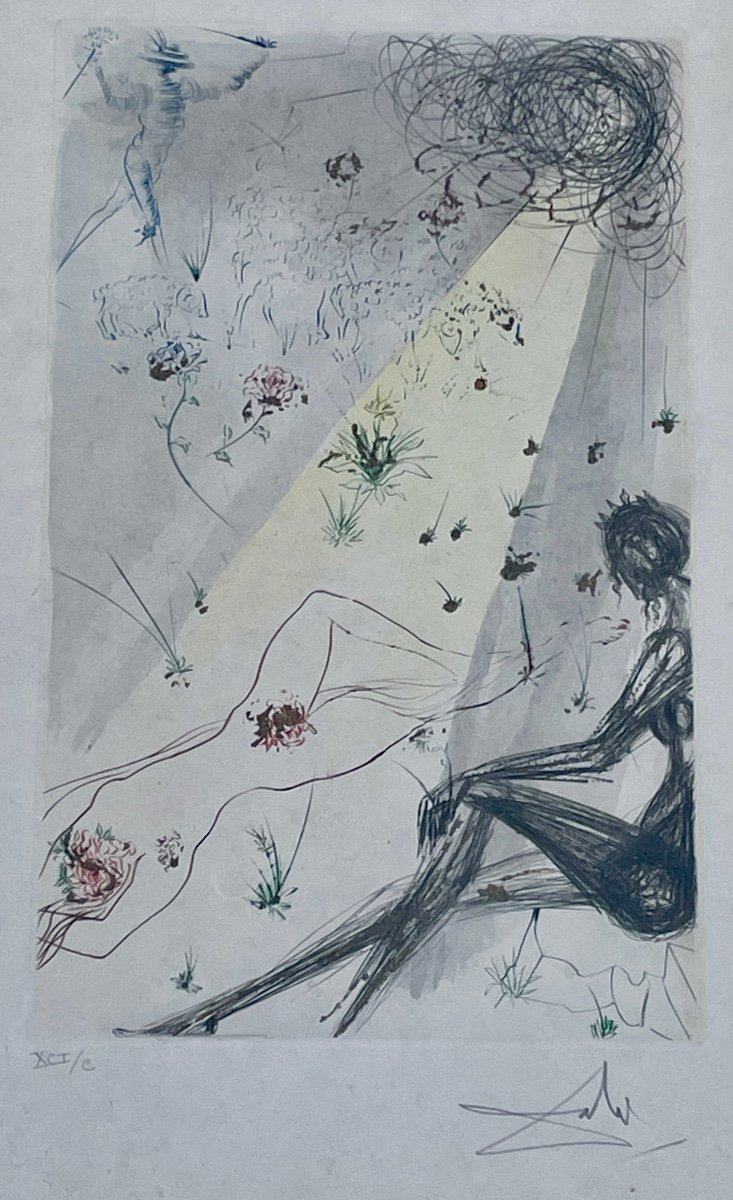 Salvador Dali (1904-1989), Le Berger, Lithographie Numérotée Et Signée - Haut. 54 Cm.