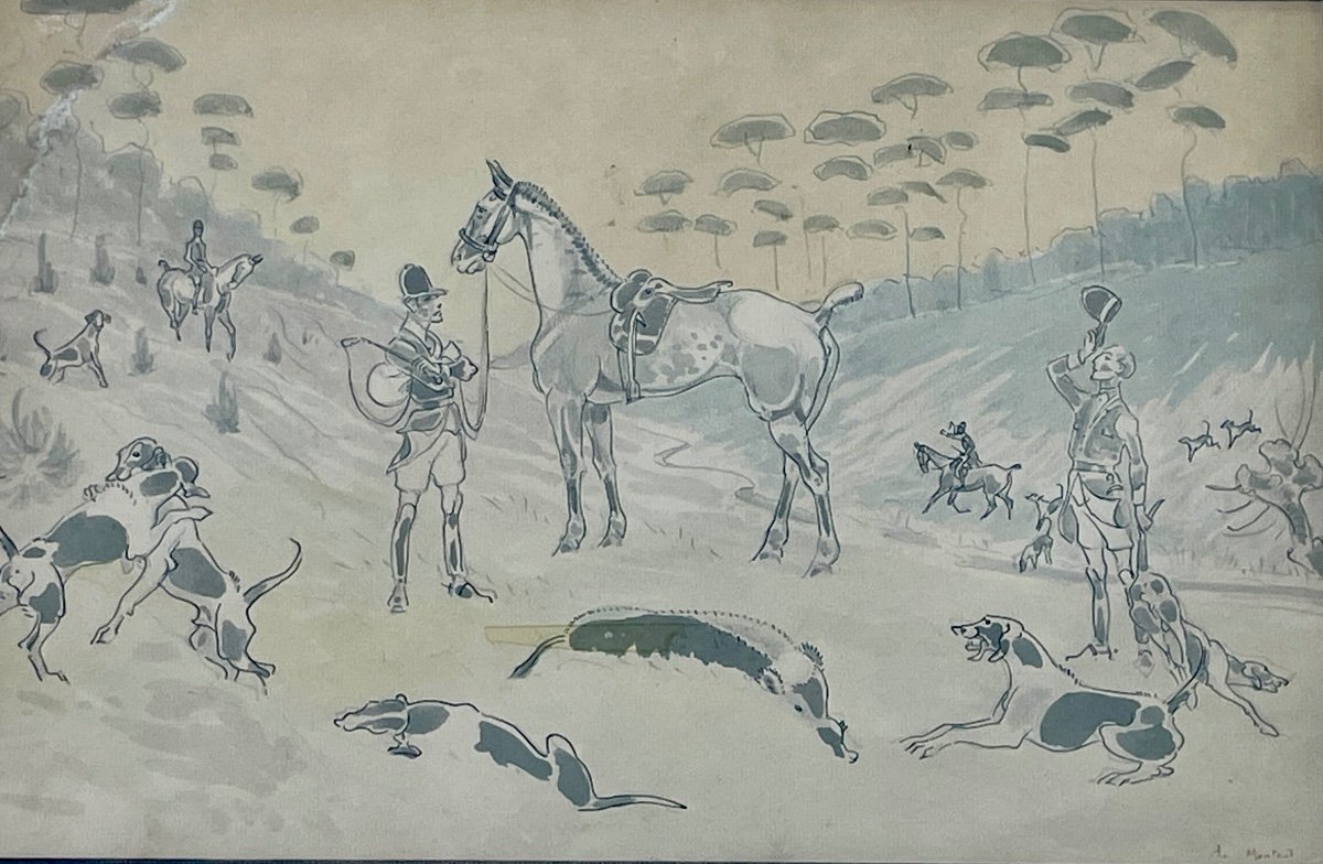 De Monteil (20th Century), The Hunt, Watercolor On Paper - Width: 45 Cm.  