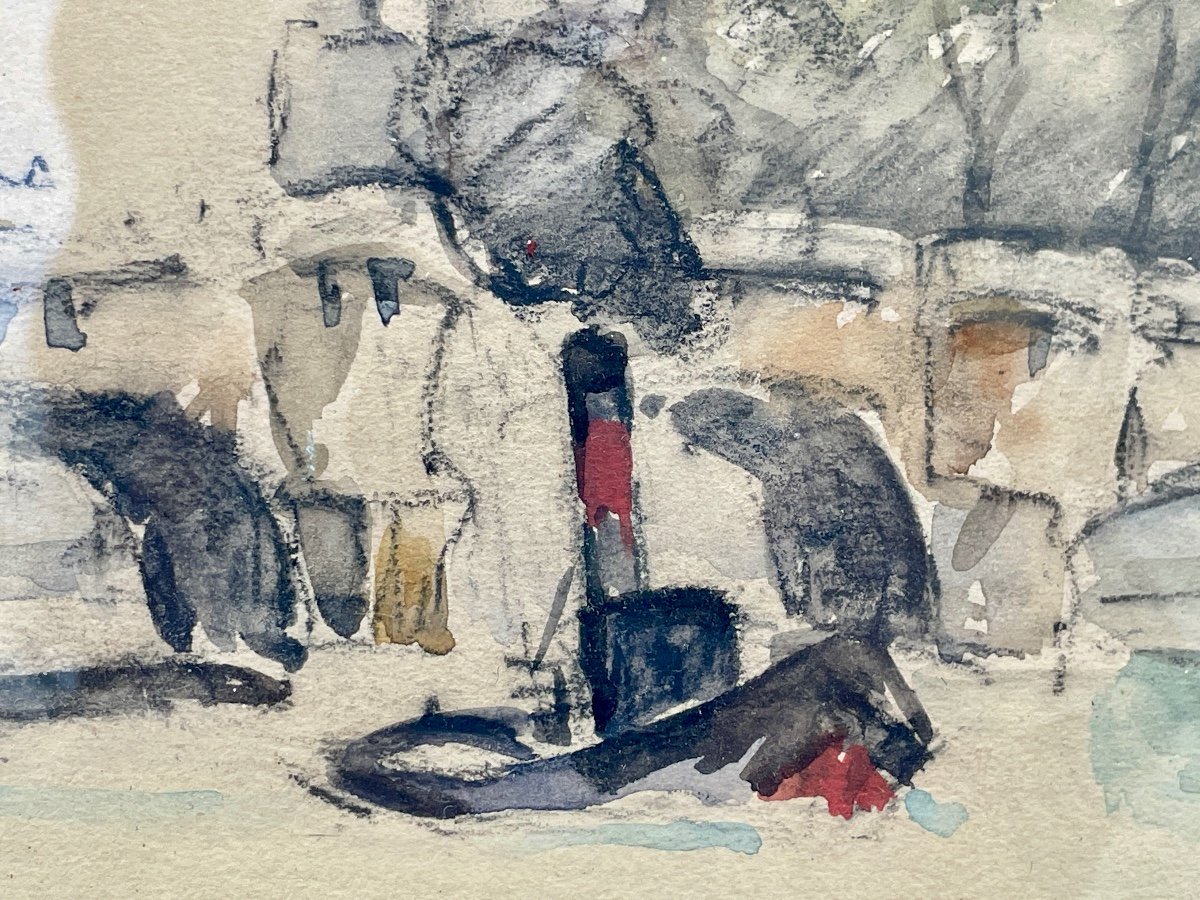 Roger Bertin (1915-2003), Le Pont Neuf, 1956 - Watercolor And Charcoal - Width: 56 Cm. -photo-3