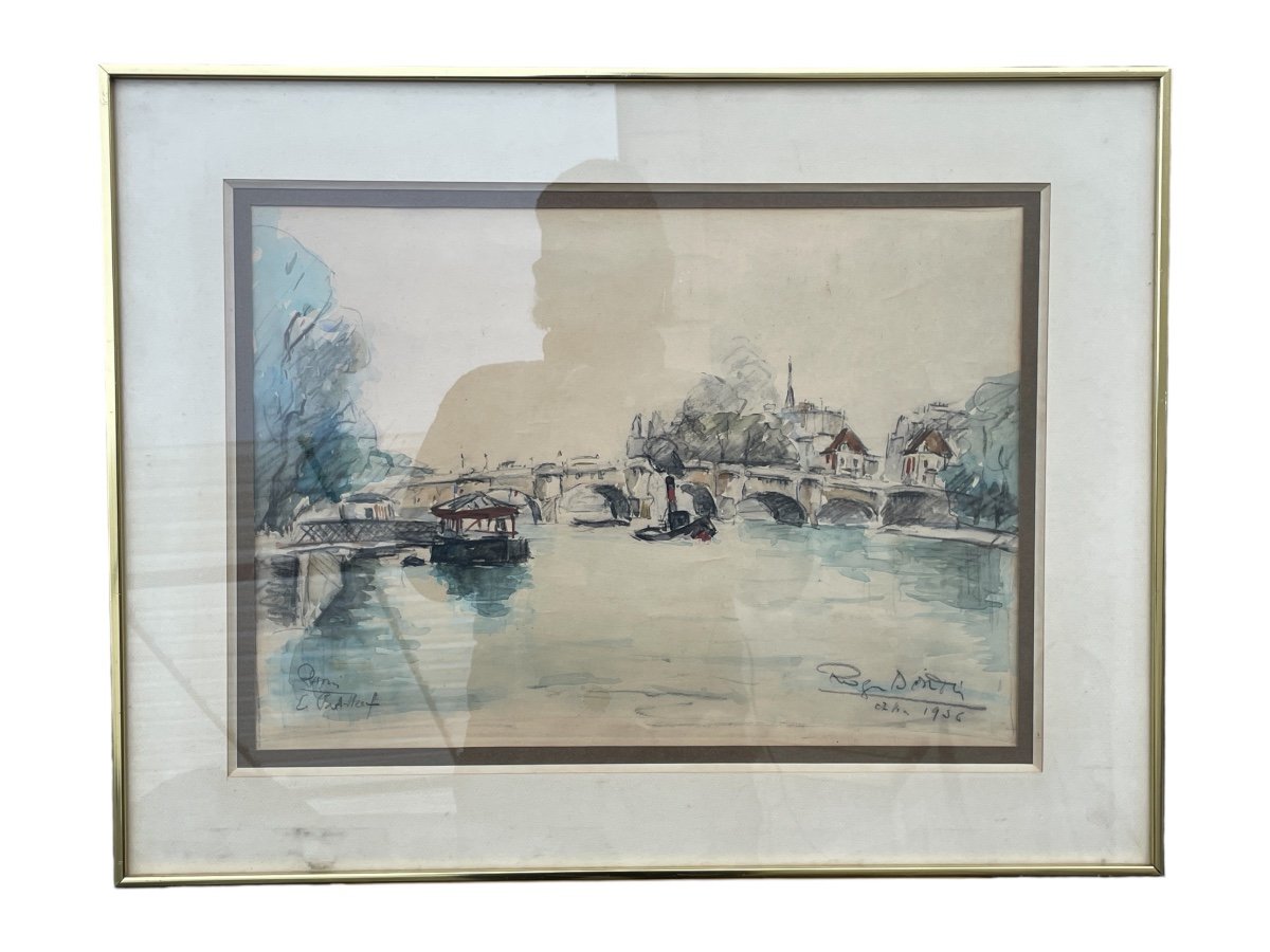 Roger Bertin (1915-2003), Le Pont Neuf, 1956 - Watercolor And Charcoal - Width: 56 Cm. -photo-6