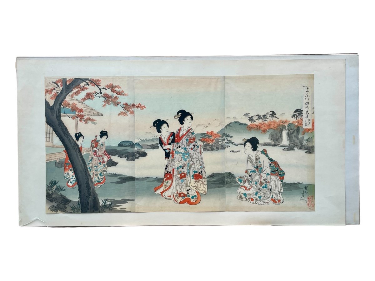 Chikanobu Yoshu (1838-1912), Triptychs Of Japanese Prints - Width: 71.5 Cm. -photo-6