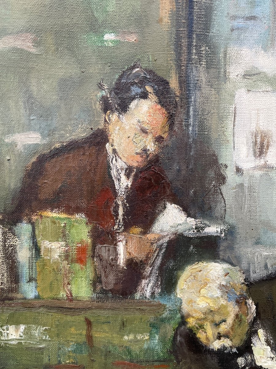 Claude Marin (1914-2001), At The Notary, Oil On Canvas - Width: 61 Cm. -photo-2