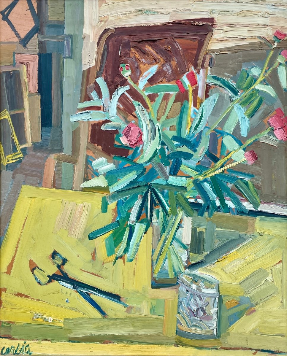 Gilbert Corsia (1915-1985), Nature Morte, Huile Sur Isorel - Haut. : 74 Cm. 