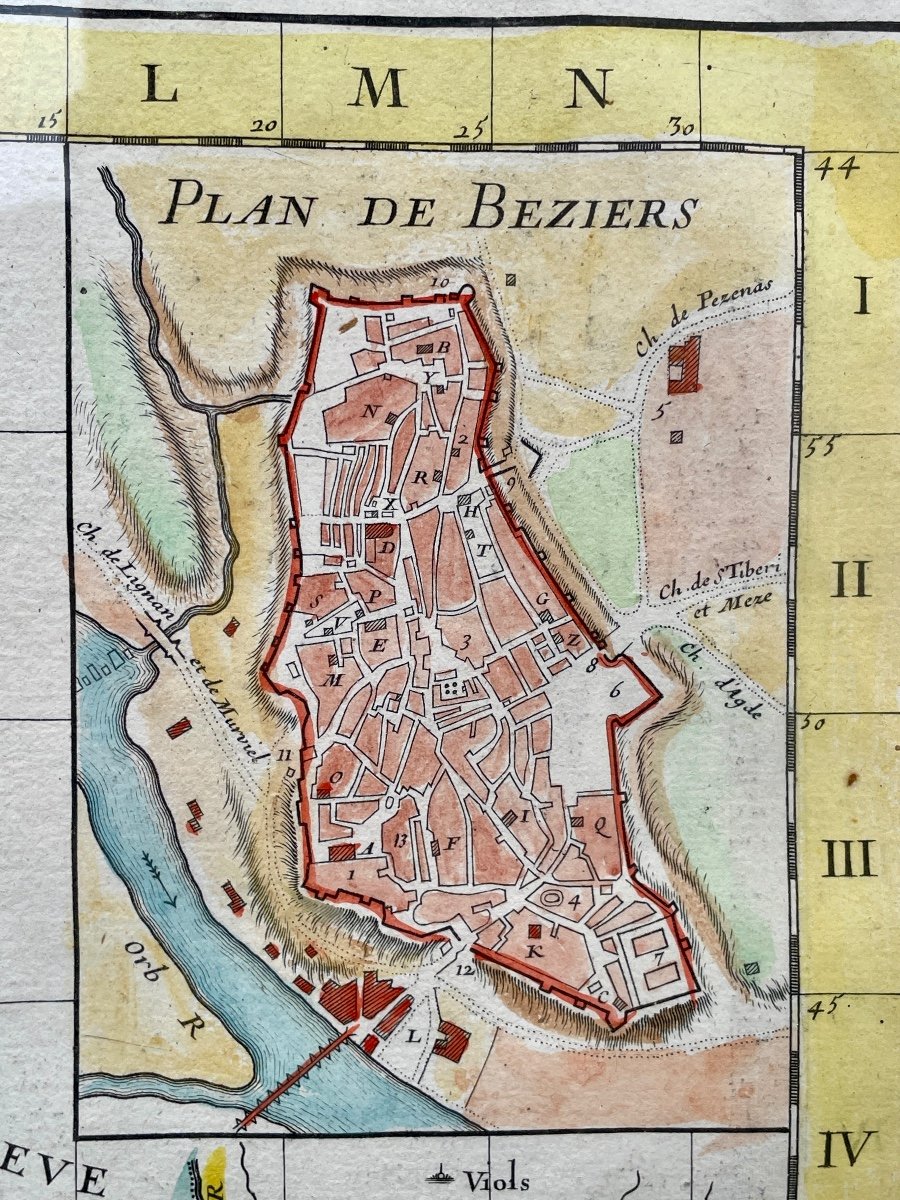 18th Century Map Of The Diocese Of Béziers According To Guillaume De l'Isle - Width: 77 Cm. -photo-3