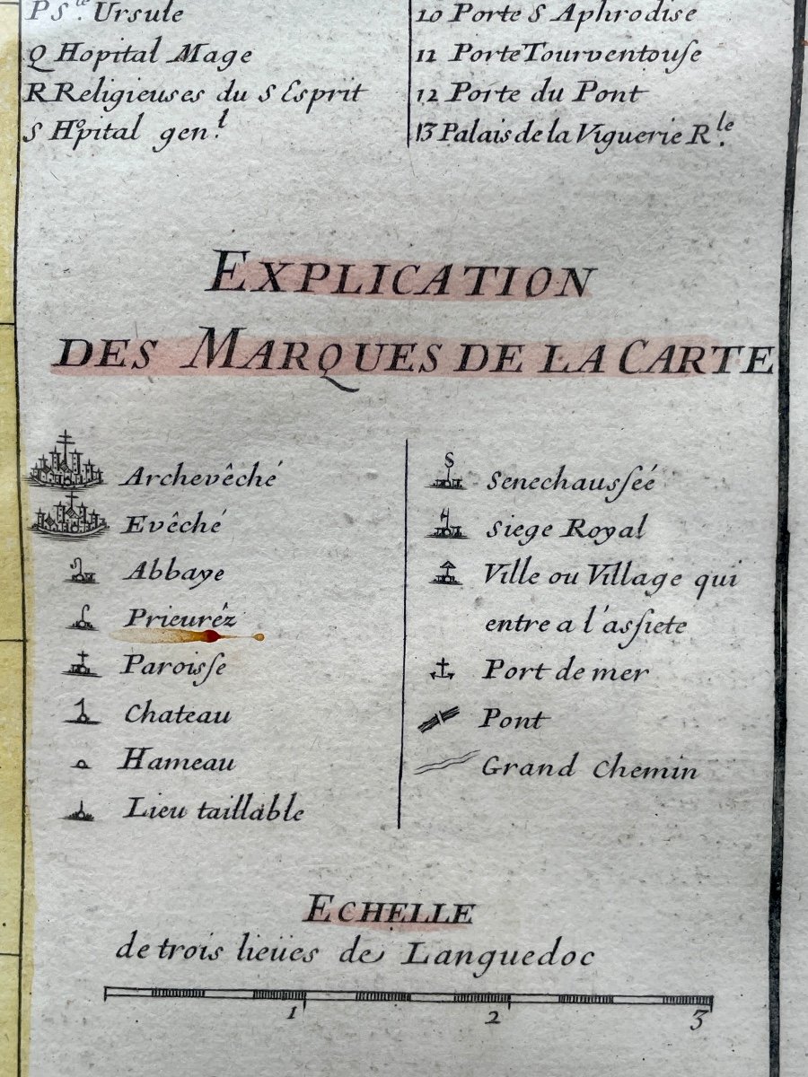 18th Century Map Of The Diocese Of Béziers According To Guillaume De l'Isle - Width: 77 Cm. -photo-4