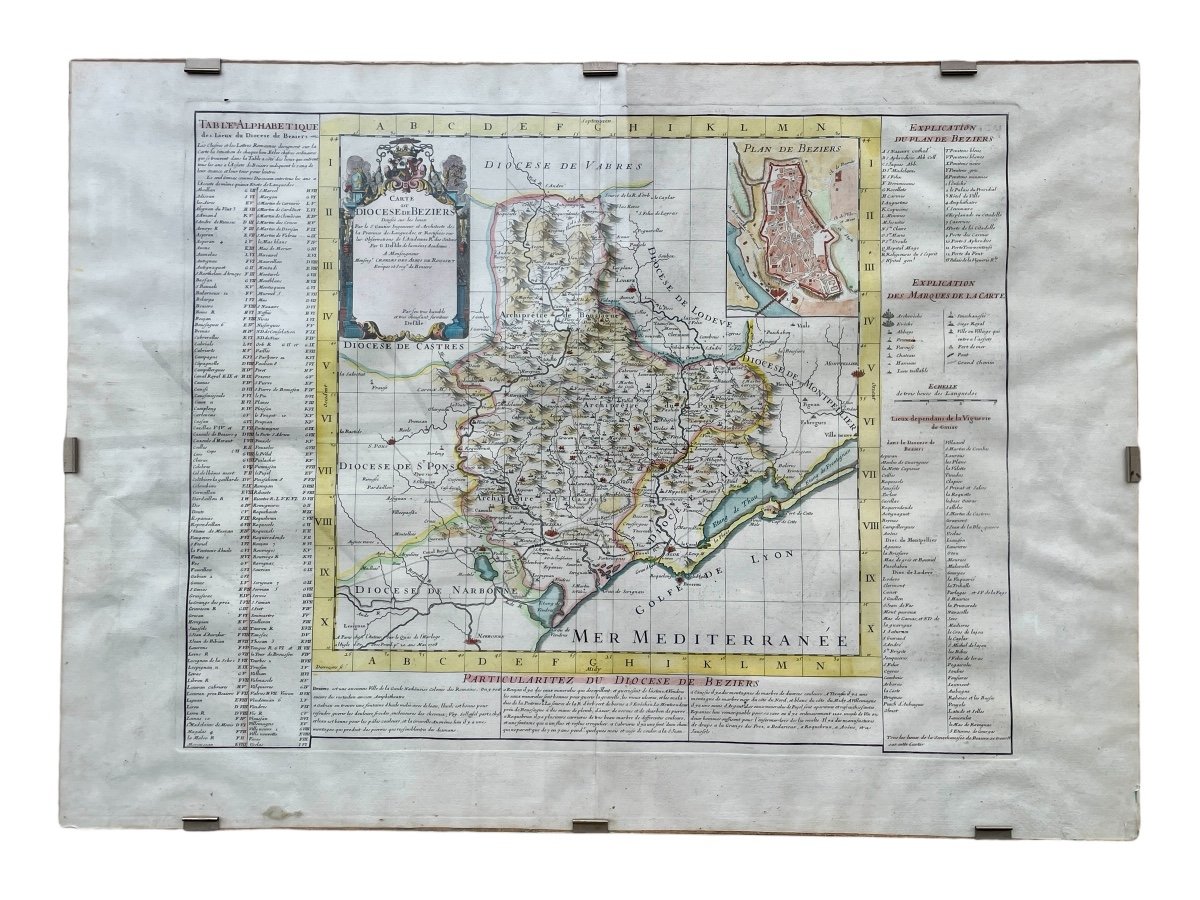 18th Century Map Of The Diocese Of Béziers According To Guillaume De l'Isle - Width: 77 Cm. -photo-1