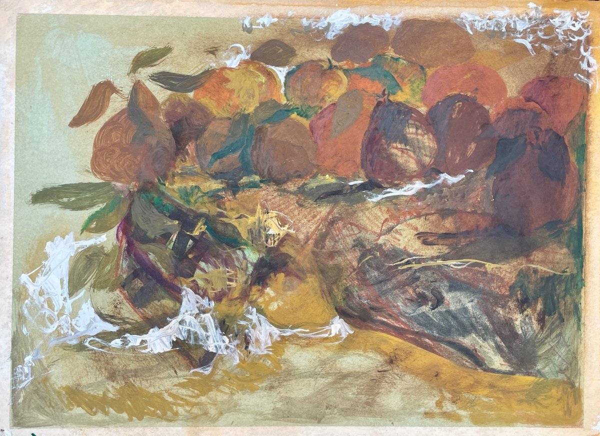 Gaspare Da Brescia (1955), Nature Morte à La Coupe De Fruits, Technique Mixte Sur Papier.