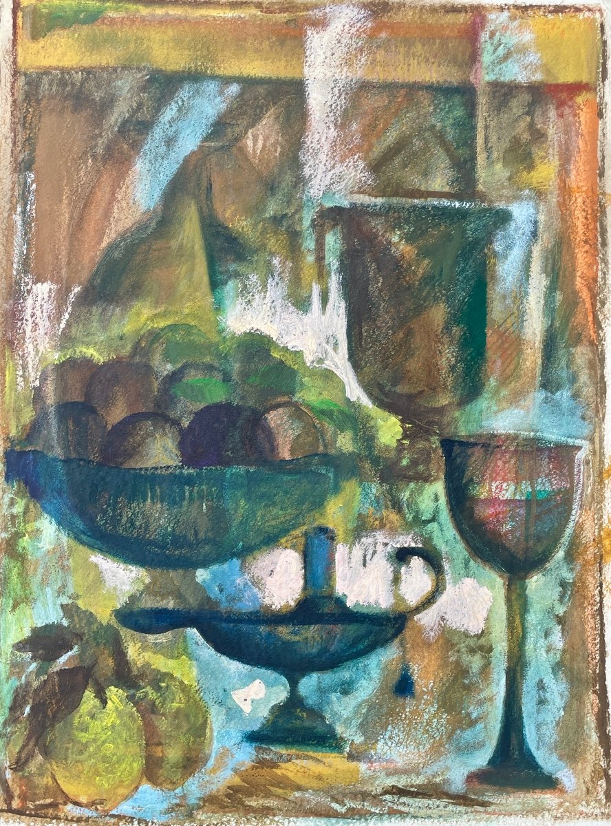 Gaspare Da Brescia (1955), Nature Morte à La Coupe De Fruit, Lampe à Huile, Citrons Et Coupes, 