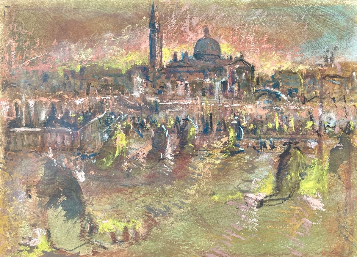 Gaspare Da Brescia (1955), St. Mark's Square, Mixed Media On Paper. 