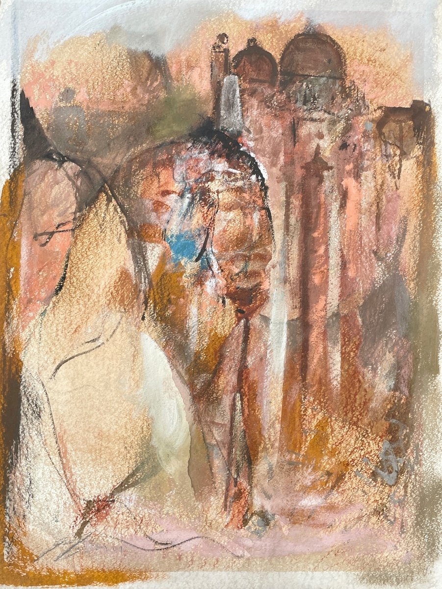 Gaspare Da Brescia (1955), Venetian Silhouettes, Mixed Media On Paper. 