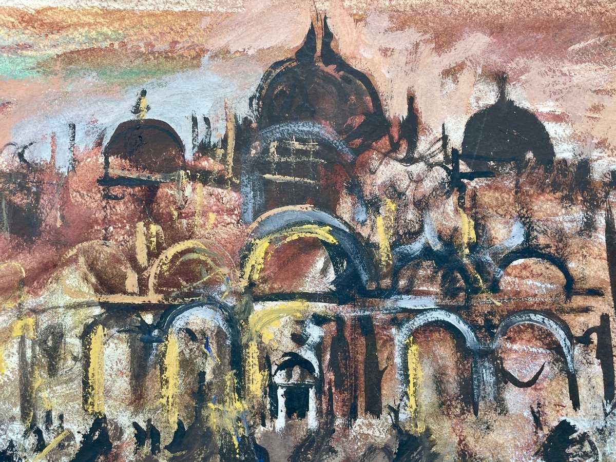 Gaspare Da Brescia (1955), St. Mark's Basilica In Venice, Mixed Media On Paper. -photo-2