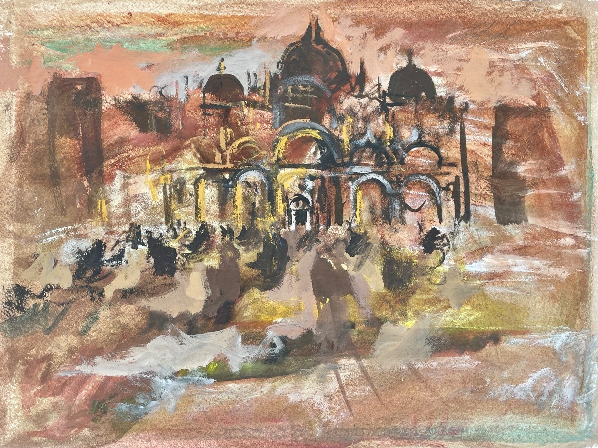 Gaspare Da Brescia (1955), St. Mark's Basilica In Venice, Mixed Media On Paper. 