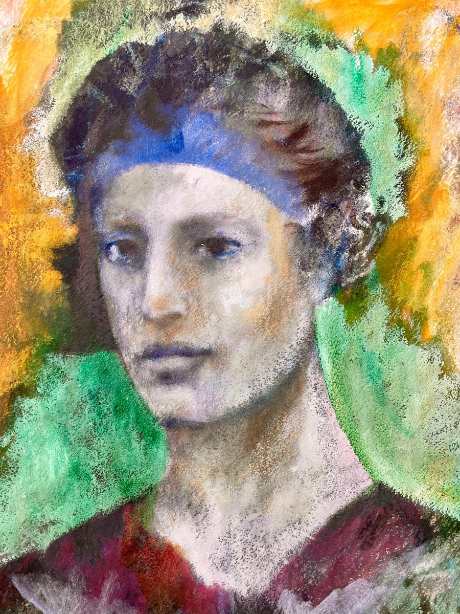 Gaspare Da Brescia (1955), Portrait Of A Young Man With A Headdress, Mixed Media On Paper.-photo-2