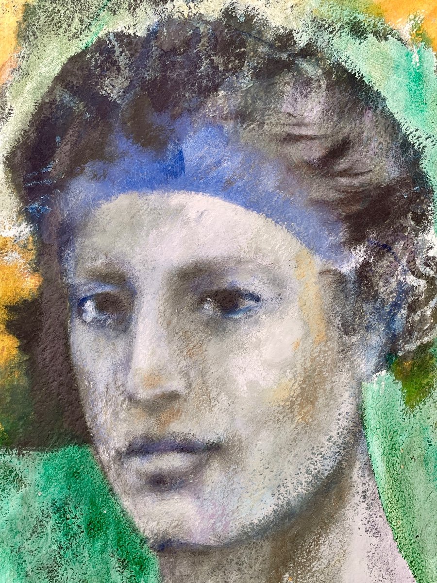 Gaspare Da Brescia (1955), Portrait Of A Young Man With A Headdress, Mixed Media On Paper.-photo-3