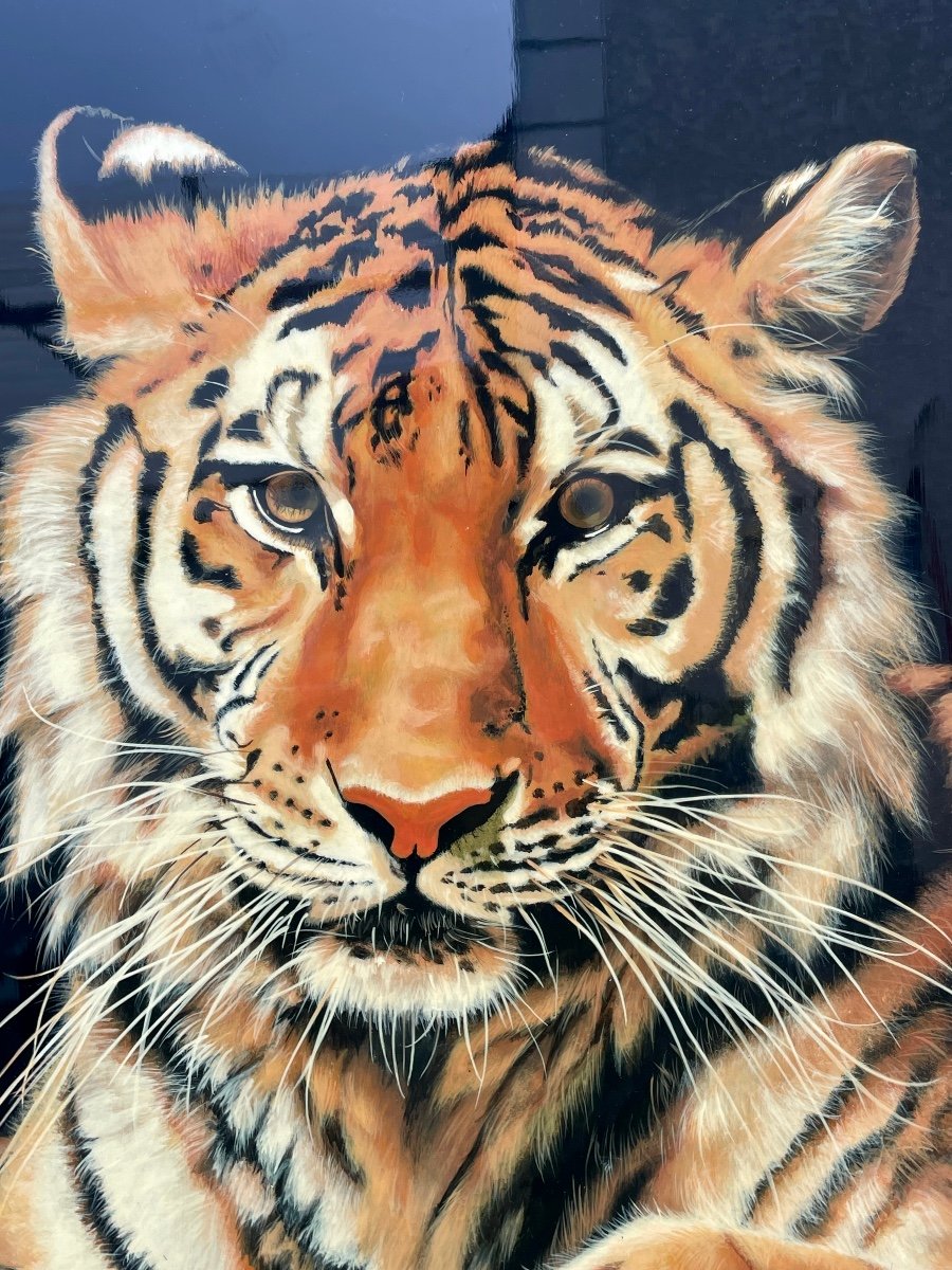 Thanh Ley 款三鱼漆屏, The Tiger, Lacquer On Panel. -photo-2