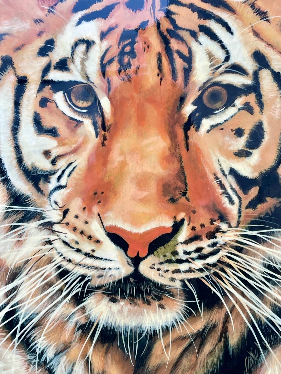 Thanh Ley 款三鱼漆屏, The Tiger, Lacquer On Panel. -photo-3