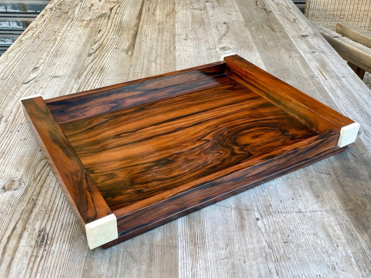 Elegant Art Deco Tray In Macassar Ebony And Ivory - Width: 54.3 Cm. -photo-2