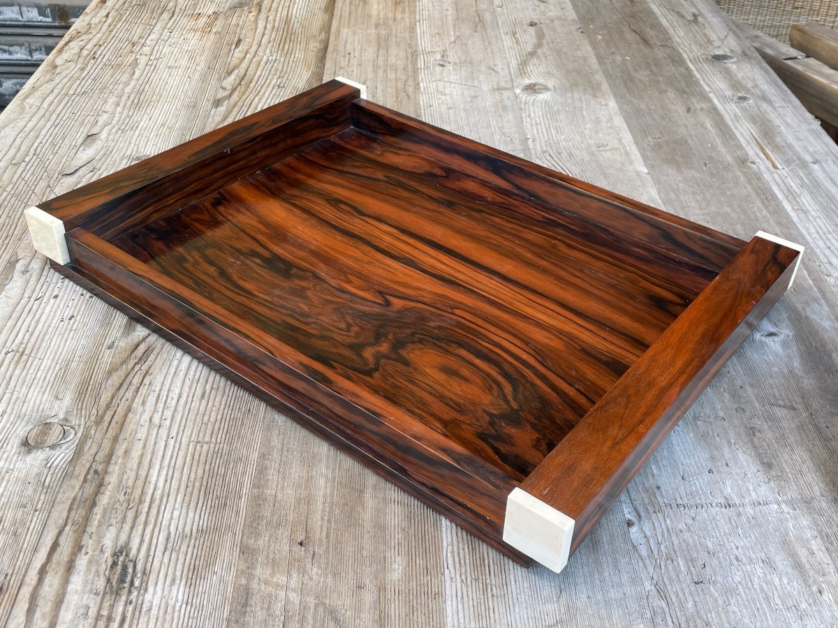 Elegant Art Deco Tray In Macassar Ebony And Ivory - Width: 54.3 Cm. -photo-4