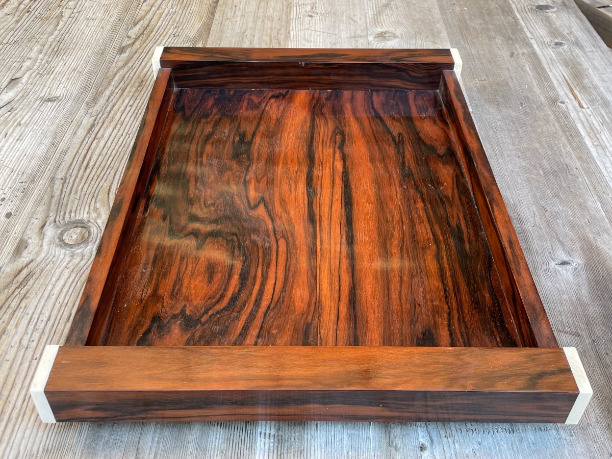 Elegant Art Deco Tray In Macassar Ebony And Ivory - Width: 54.3 Cm. -photo-1