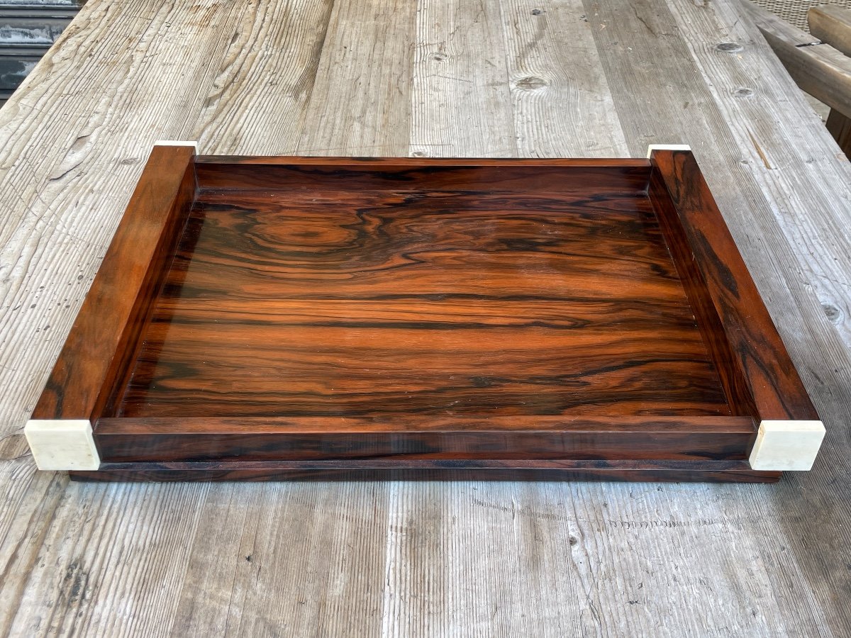 Elegant Art Deco Tray In Macassar Ebony And Ivory - Width: 54.3 Cm. -photo-2