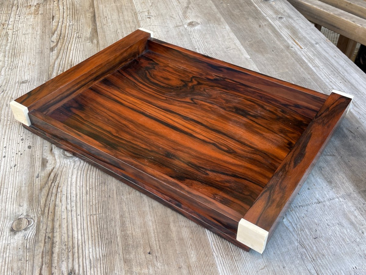 Elegant Art Deco Tray In Macassar Ebony And Ivory - Width: 54.3 Cm. -photo-3