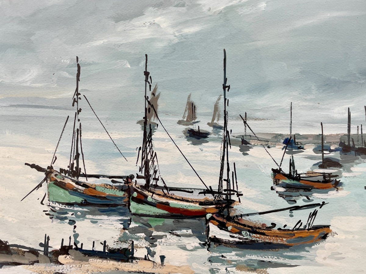 Robert L.p Lavoine (xxe) - Ouistreham - Gouache Sur Papier - Larg. : 63 Cm. -photo-2