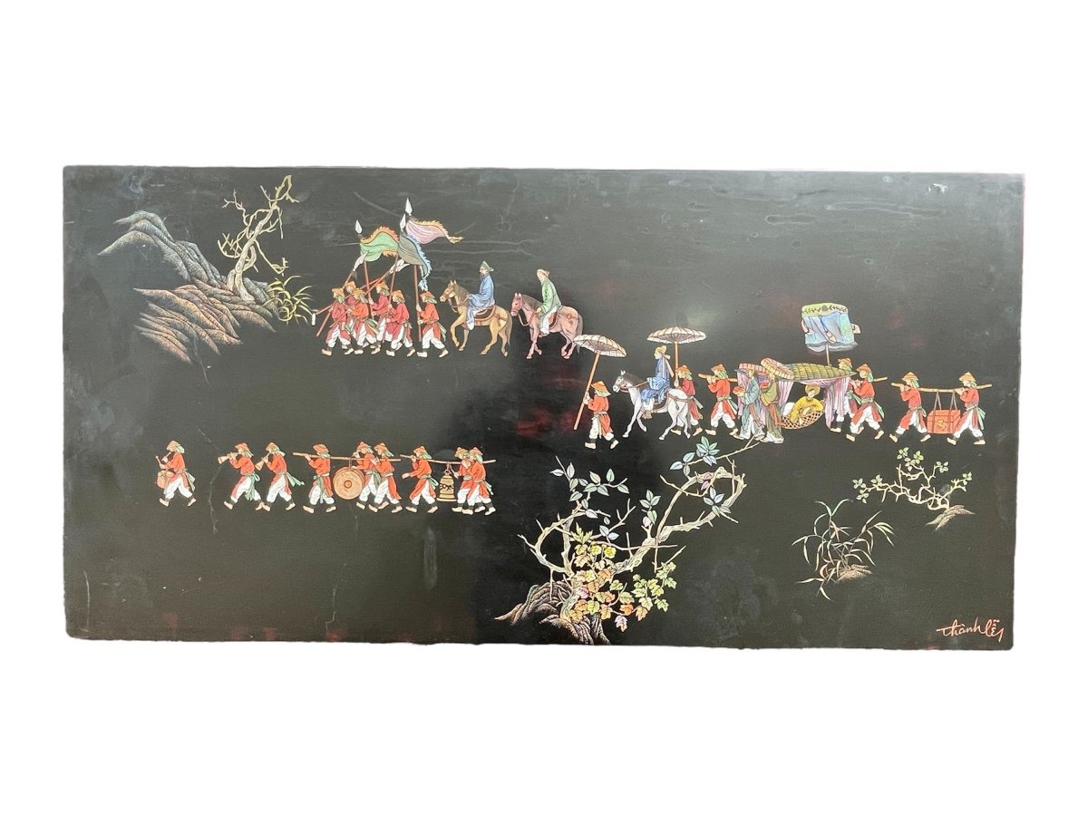 Nguyễn Than Lễy (1919-2003) - The Procession - Lacquer On Panel - Width. : 120.5 Cm. -photo-3