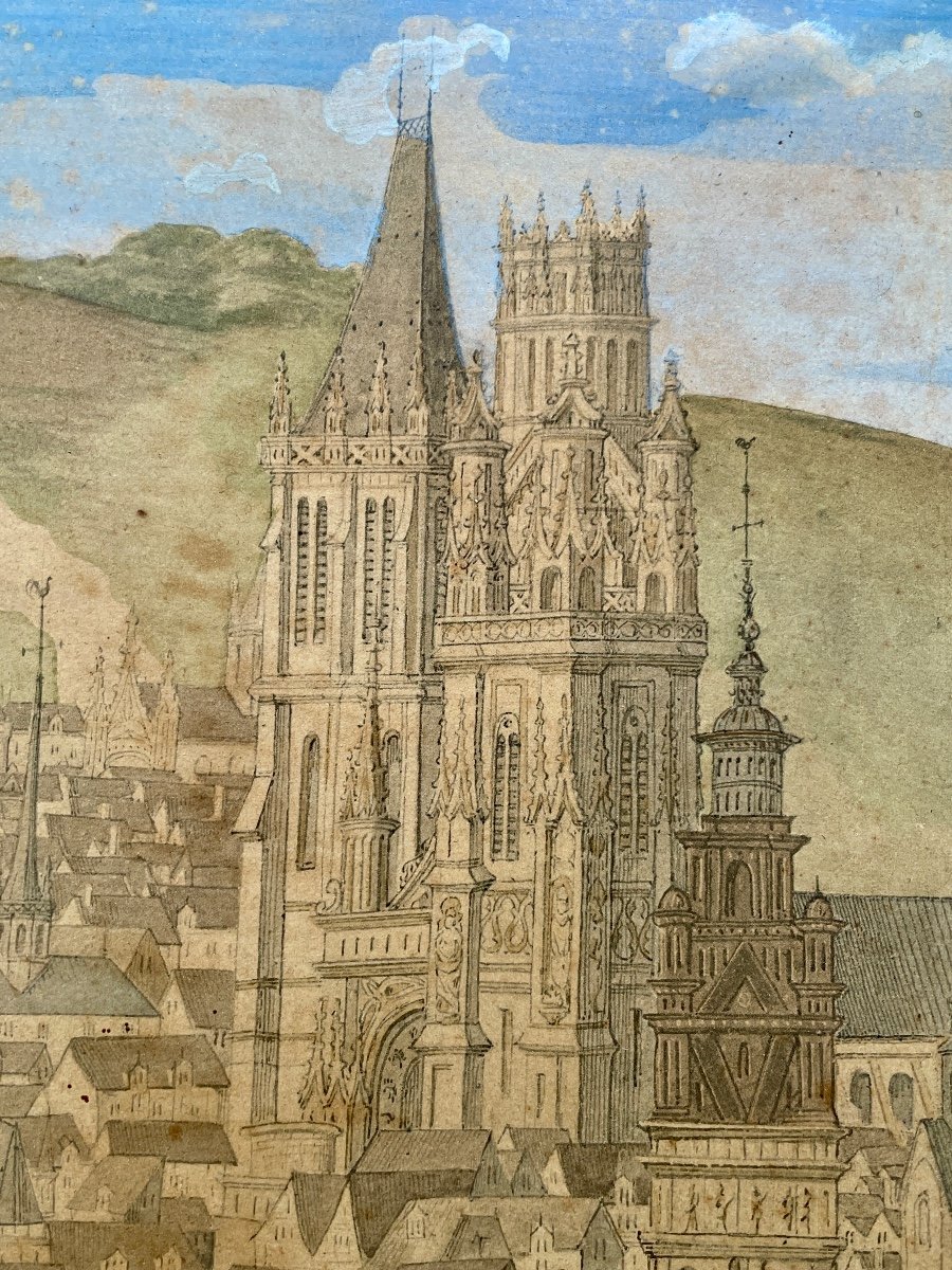 The Great View Of Rouen After Jacques Le Lieur - Enhanced Engraving - Width: 124.5 Cm. -photo-2