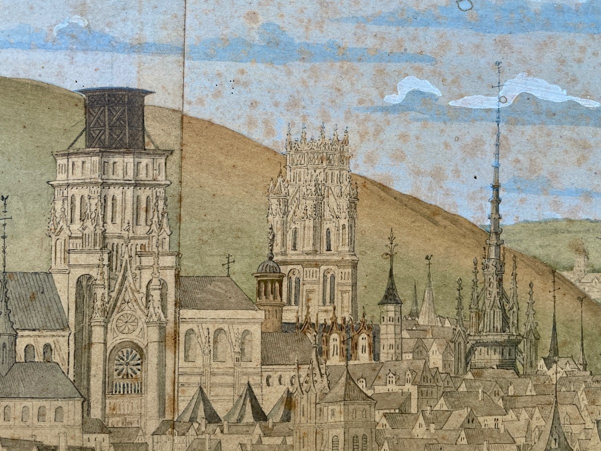 The Great View Of Rouen After Jacques Le Lieur - Enhanced Engraving - Width: 124.5 Cm. -photo-4