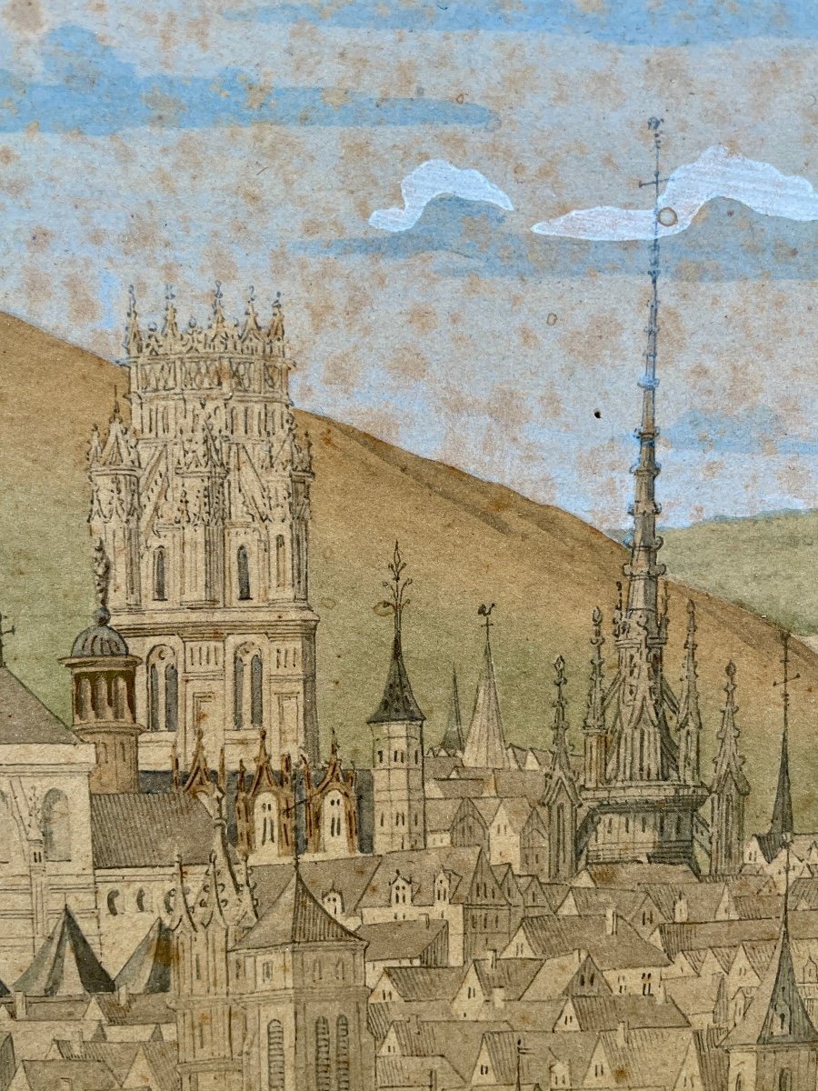 The Great View Of Rouen After Jacques Le Lieur - Enhanced Engraving - Width: 124.5 Cm. -photo-2