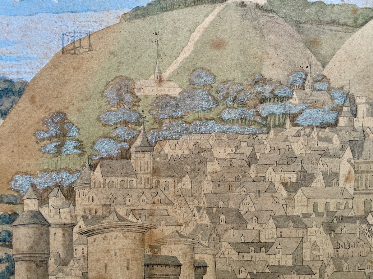 La Grande Vue De Rouen D’après Jacques Le Lieur - Gravure Rehaussée - Larg. : 124,5 Cm. -photo-3