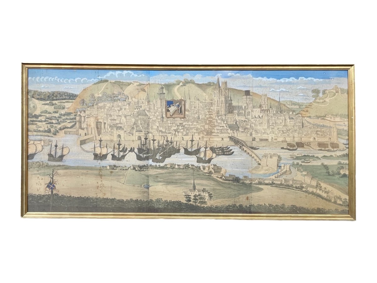 The Great View Of Rouen After Jacques Le Lieur - Enhanced Engraving - Width: 124.5 Cm. -photo-7