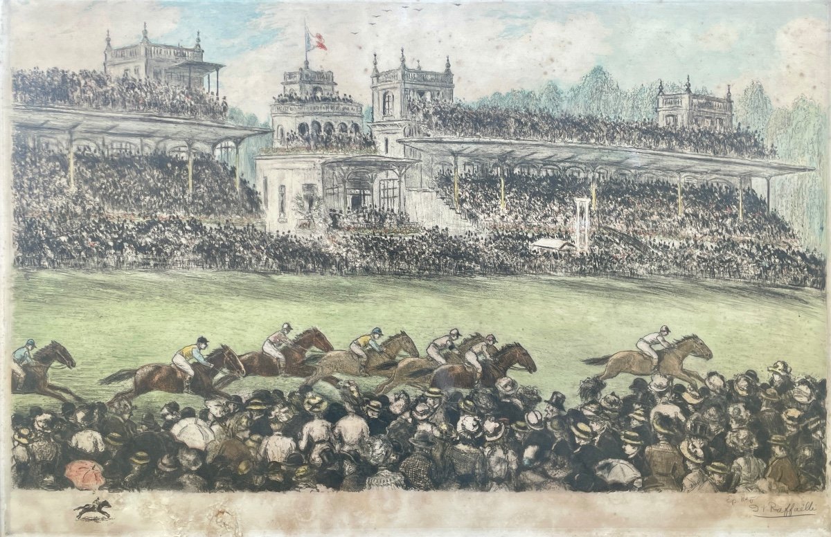 Jean-françois Raffaelli (1850-1924) - The Grand Prix Of Paris, 1906 - Lithograph - L. 103 Cm.