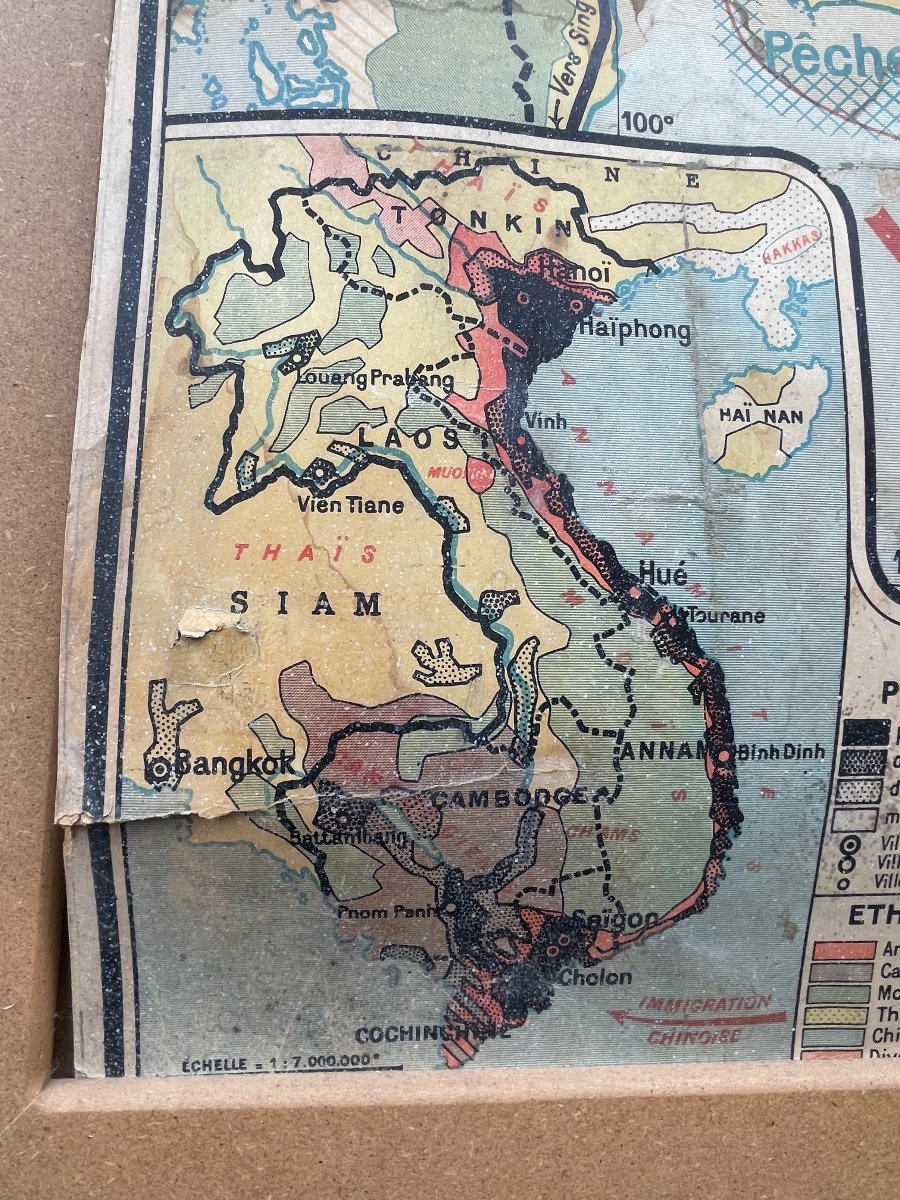 French Indochina, Map No. 29 By Pierre Desfontaine - School Map Circa 1940 - H. 120 Cm-photo-3