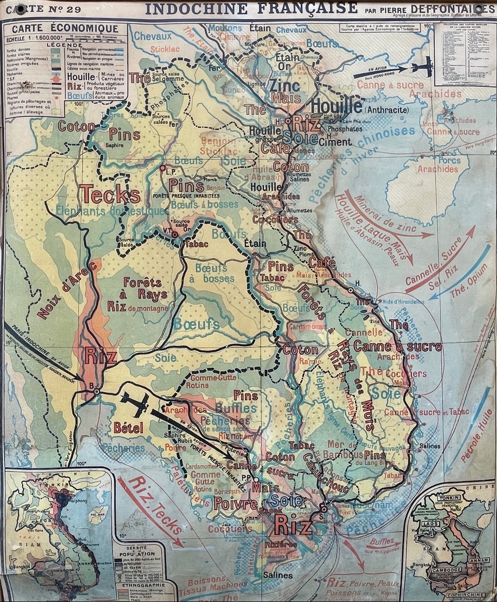 L’indochine Française, Carte N°29 Par Pierre Desfontaine - Carte Scolaire Vers 1940 - H. 120 Cm-photo-4