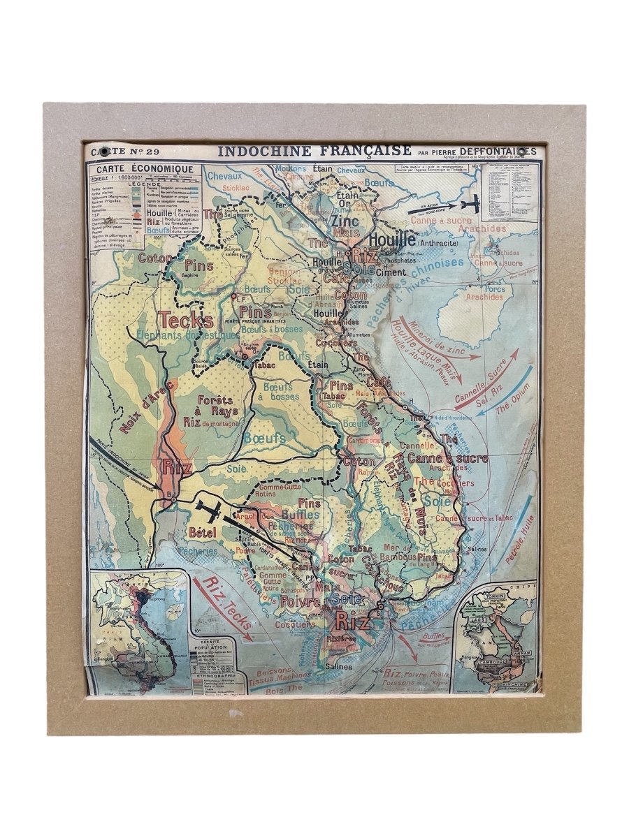 L’indochine Française, Carte N°29 Par Pierre Desfontaine - Carte Scolaire Vers 1940 - H. 120 Cm