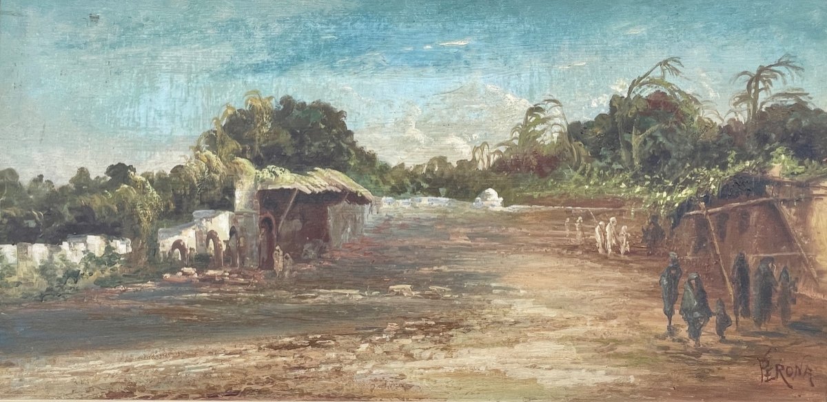 Lucien A.pérona (1906-1971) - Oasis - Huile Sur Panneau - Larg. : 153 Cm. 