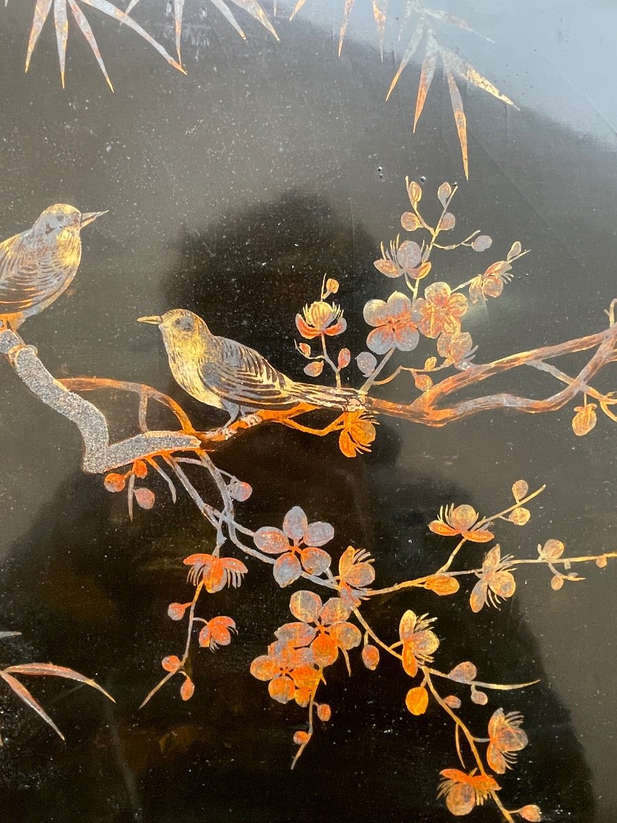 Minh Tân (20th Century) - Trendy Birds - Lacquer On Panel - Width. : 81 Cm. -photo-2